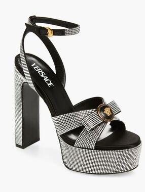 VERSACE Crystal Embellished Medusa Bow Platform Sandals EU 39 US 9 Org $1,650